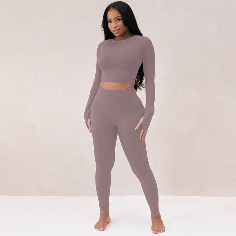 ActiveGo 2025 Autumn Winter New Fashion Long Sleeve Slim Top High Elastic Sports Yoga Pants Set Trendy Wholesale_desvips.com