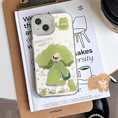 綠色元氣女孩適用蘋果13promax創意防摔12/13/14硬殼手機殼可愛15