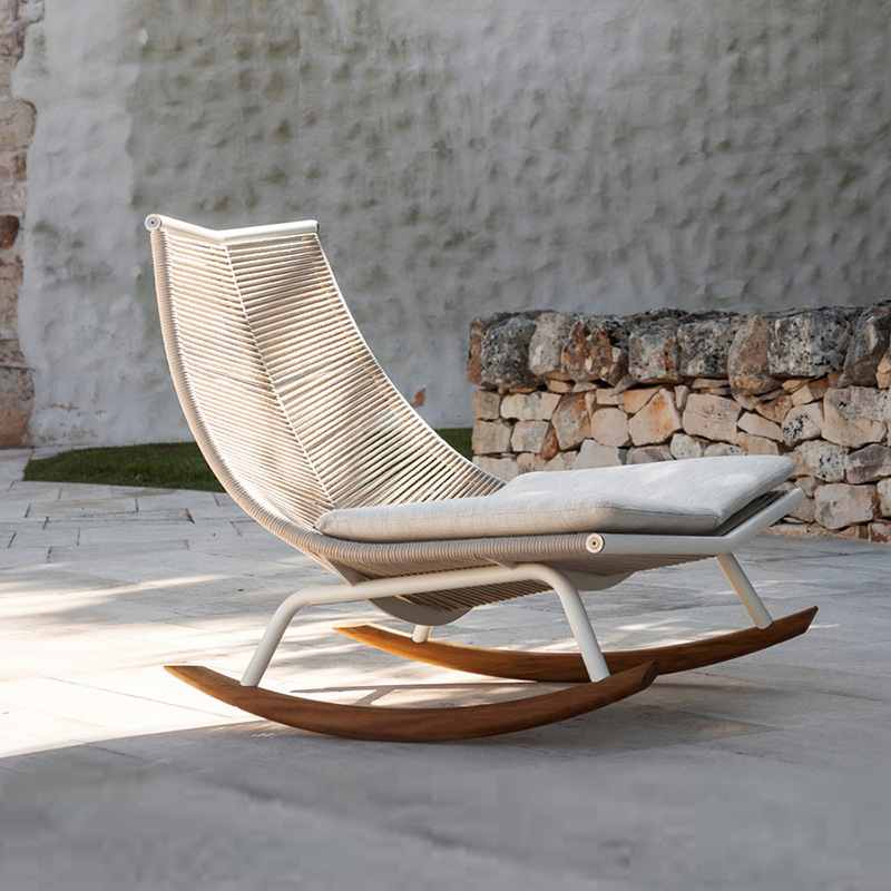 Outdoor rattan rocking chair three-piece rubber core rope woven Nordic balcony leisure lazy small sofa tea table combination