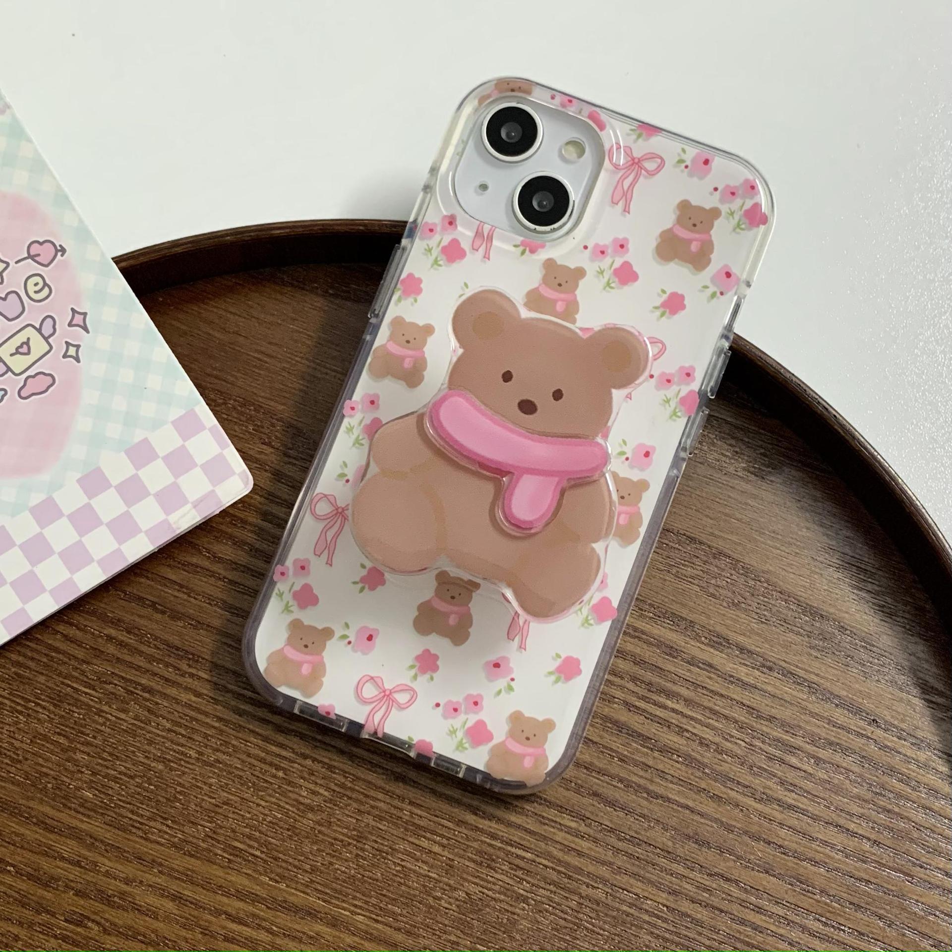 Divertido oso de dibujos animados floral para iPhone16 funda para teléfono móvil 15ProMax pareja 14/13 nicho 16PM