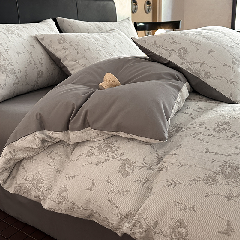 Cama de algodón de hilo de tres capas de lujo ligero de cuatro piezas de algodón puro 2024 nuevo hilo de doble capa simple funda de edredón de sábana