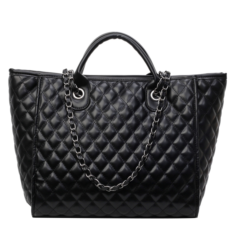 Women's rhombus large capacity women's bag 2024 new chain bag versatile hand held shoulder commuter style tote bag_voghion.com
