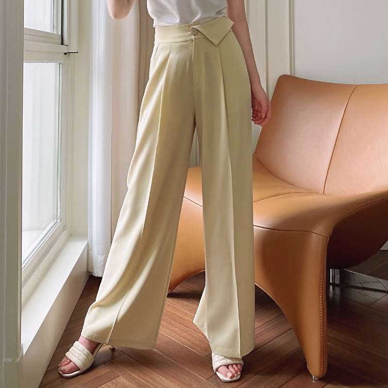 Autumn New Elegant Loose High Straight Pants Casual High Waist Design Sense Pants Women's 51057