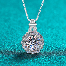 热销两克拉锆石项链女纯银不掉色镀银时尚亮钻吊坠锁骨链搭配套装