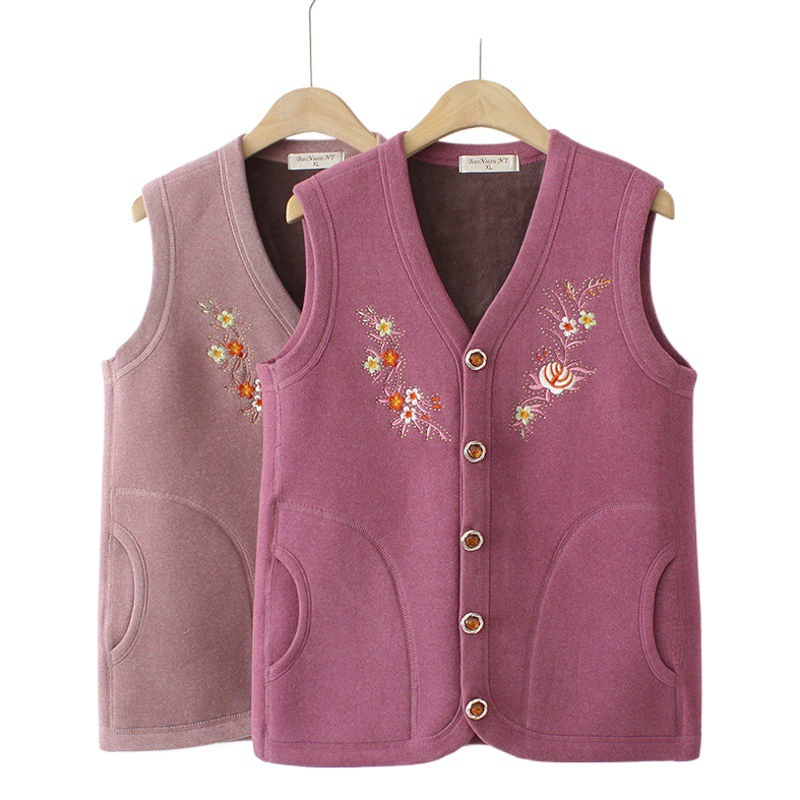 Женский осенне-зимний толстый жилет на флисовой подкладке для женщин среднего и пожилого возраста, теплый жилет с вышивкой бабушки, жилет без рукавов для мамы