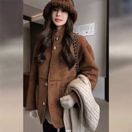 咖色皮毛一体双面穿外套女秋冬季2024新款感超好看羊羔毛上衣
