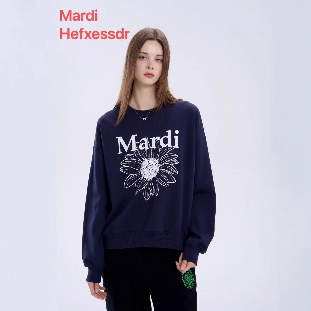 Korean Women's Clothing Mardihefxessdr Round Neck Loose Casual Sweatshirt Classic Versatile Daisy Print Women's Top