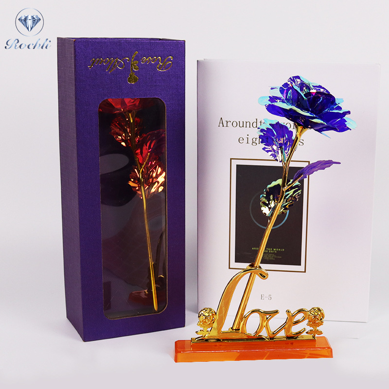 Gold Leaf Rose Creative Valentine's Day Gift Flip-Top Window Box Set Artificial Flower Factory Wholesale One Piece