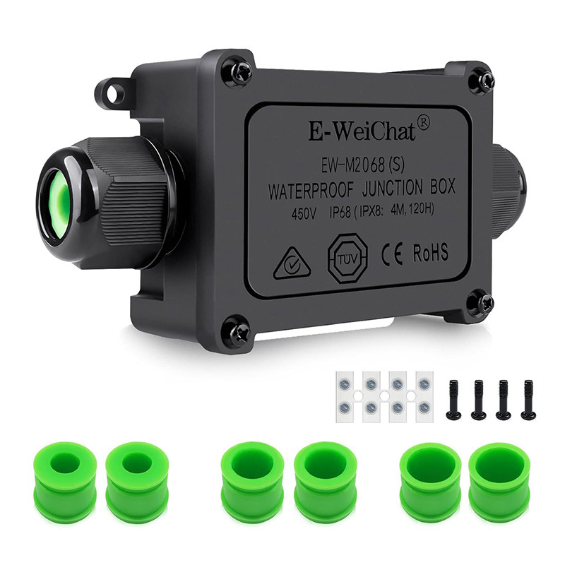 惟兴IP68尼龙黑色塑料户外地埋水下灯具电源电缆二通防水接线盒