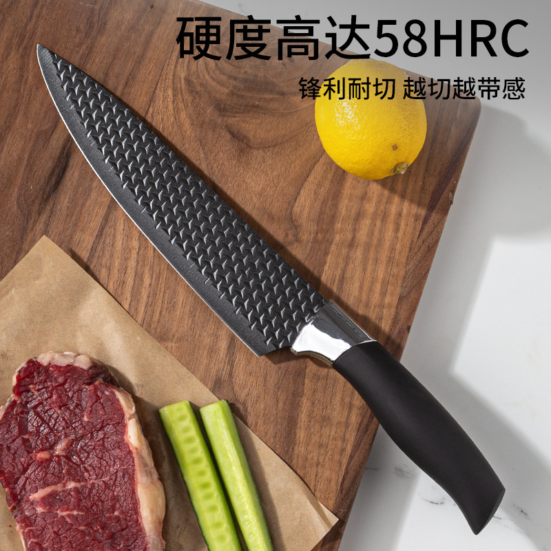 Nuevo estilo transfronterizo de cuchillo de cocina de acero inoxidable cuchillo de corte de verduras negro doméstico mango de diamante cuchillo de mango