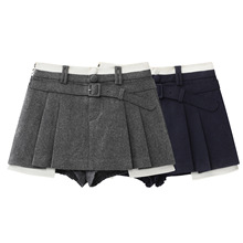 现货2025冬新款学院千金风撞色双腰头半身短裙FF25D31SS020