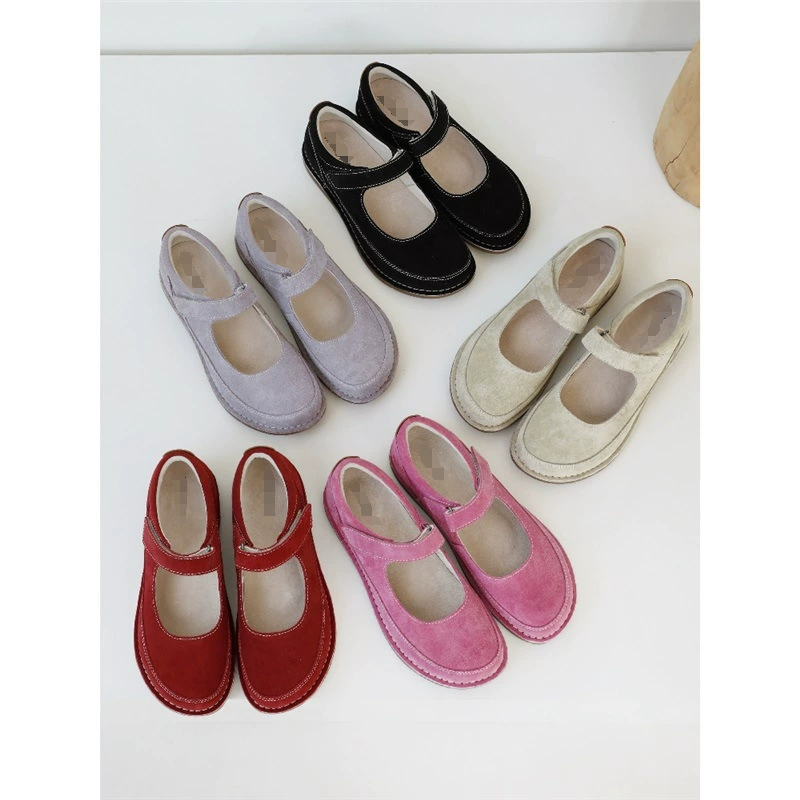 Новая модель 2025 года доступна для предзаказа: ретро-туфли Мэри Джейн с круглым носком на липучке для женщин из коровьей кожи, неглубокие туфли Birkenstock оптом.