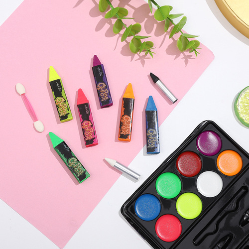 Cross-border water-soluble easy-to-wash quick-drying face paint with crayon Halloween dance set human face paint pigment