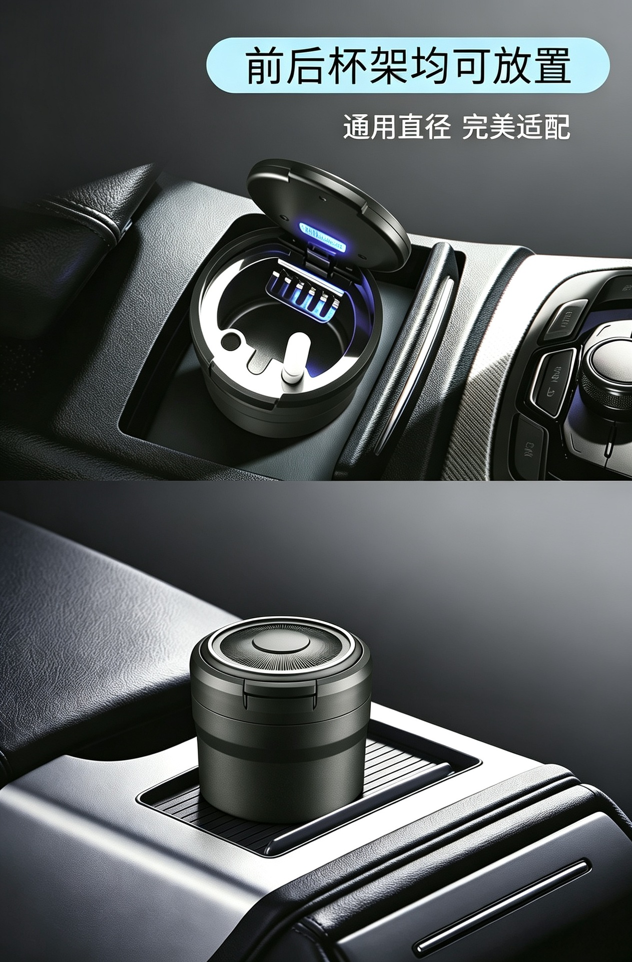 Creative pop-up lid ashtray with light, trendy LED car ashtray, portable mini ashtray