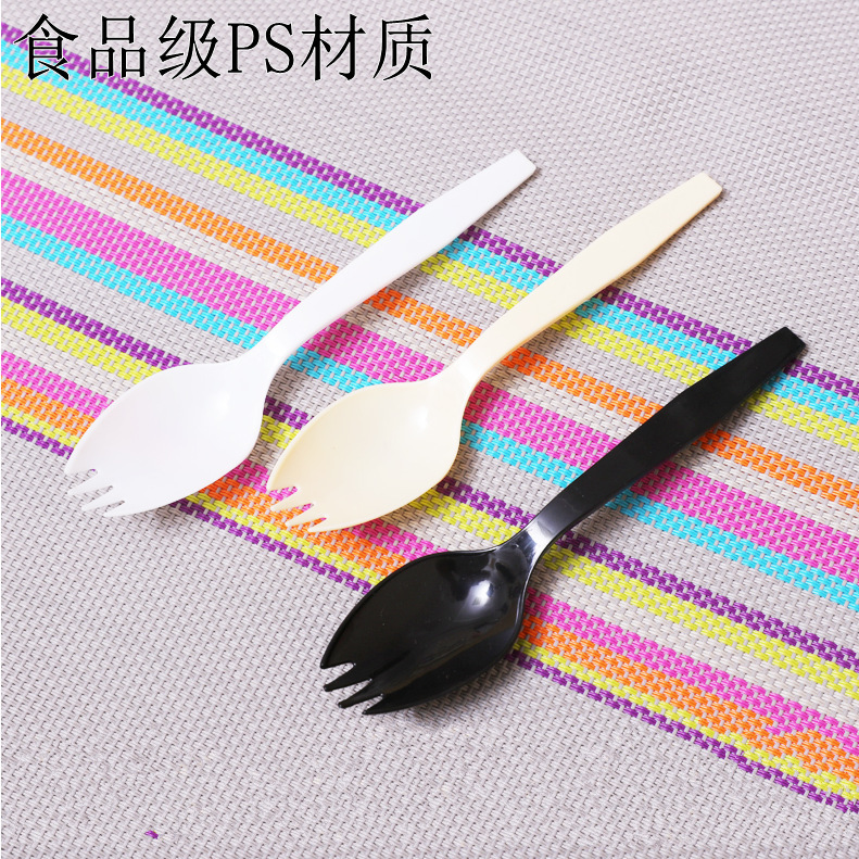 加厚一次性塑料叉勺三齿蛋糕叉勺外卖叉子甜品烘焙叉勺子100只