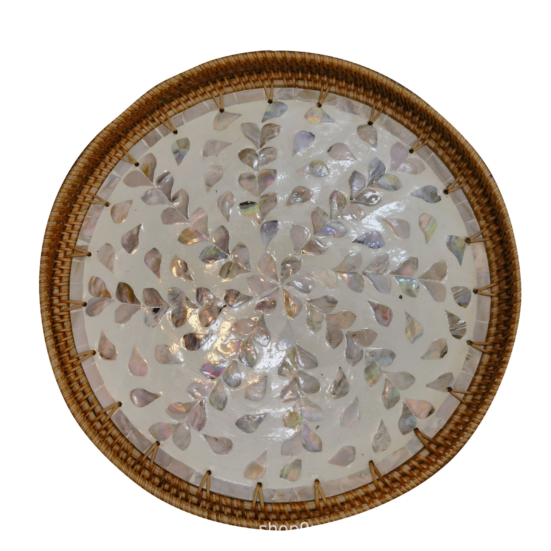 Estilo nórdico hecho a mano mimbre tejida Shell pequeña mesa de café cuadrado sofá pequeño lado pequeño Mesa Redonda mesa de picnic almacenamiento