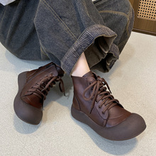 复古休闲包头平底靴子真皮系带马丁靴2025秋季新款头层牛皮短靴女