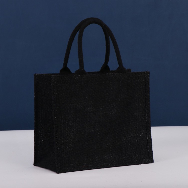 Bolso de lino negro al por mayor Logotipo de impresión de lino de algodón de lino bolso de yute bolso de mano de gran capacidad Muji