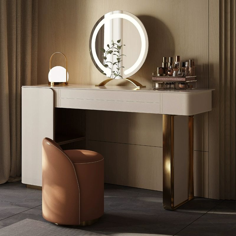 Designer Dressing Table Storage Cabinet Integrated Saddle Leather Bedroom Modern Simple Internet Celebrity High-End Light Luxury Slate Dressing Table