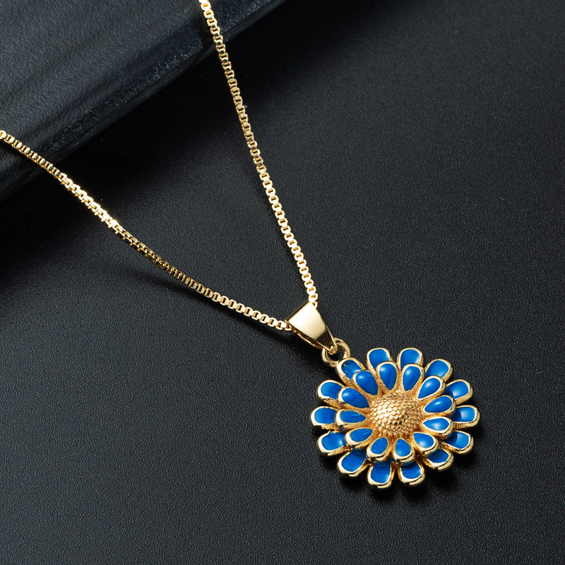 Nihaojewelry wholesale jewelry simple sunflower pendant copperplated 18K gold dripping oil necklacepicture12