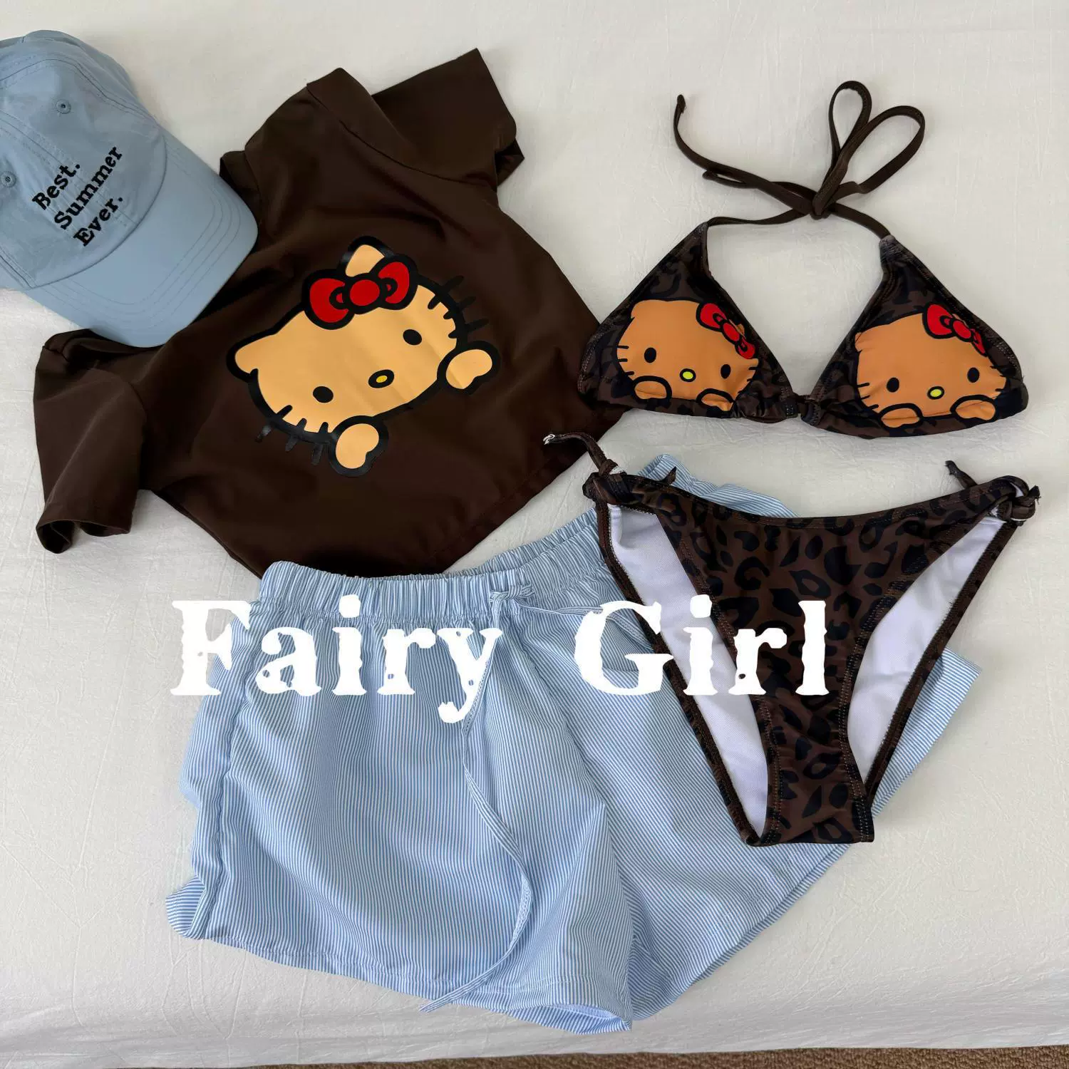 [Кошечка с леопардовым принтом] Американский сексуальный сексуальный купальник для женщин с маленькой грудью, бикини из трех частей для отдыха на горячих источниках, разделенный комплект