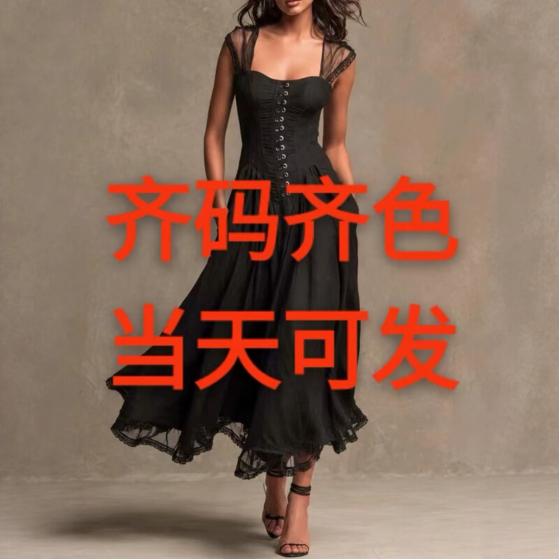 2026 Independent War New Elegant Sexy Flowing Solid Color Commuting Travel Fashion Lace Mesh Long Skirt 10784