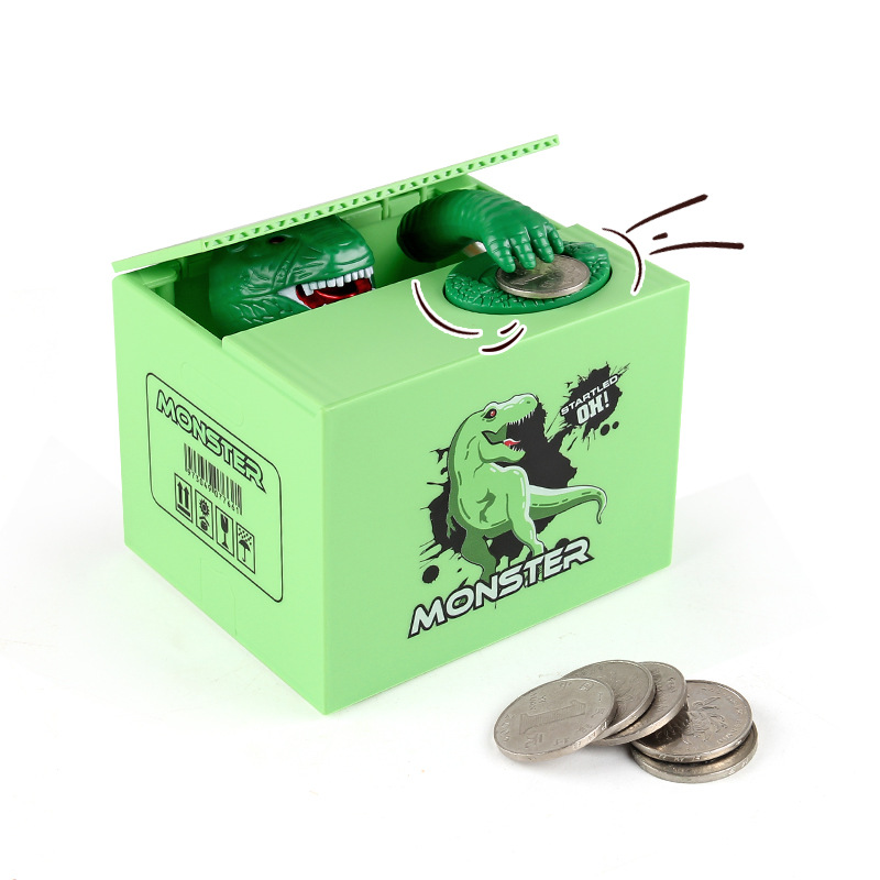 Juguetes de ocio para niños dibujos animados eléctricos robar dinero dinosaurio fruta caja moneda hucha comer dinero orangután hucha