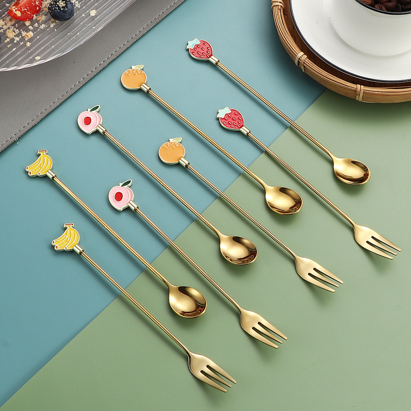 Cuchara de Navidad de acero inoxidable 304, mango de hilo, helado creativo, postre, vajilla de regalo dorado, juego de cuchara y tenedor
