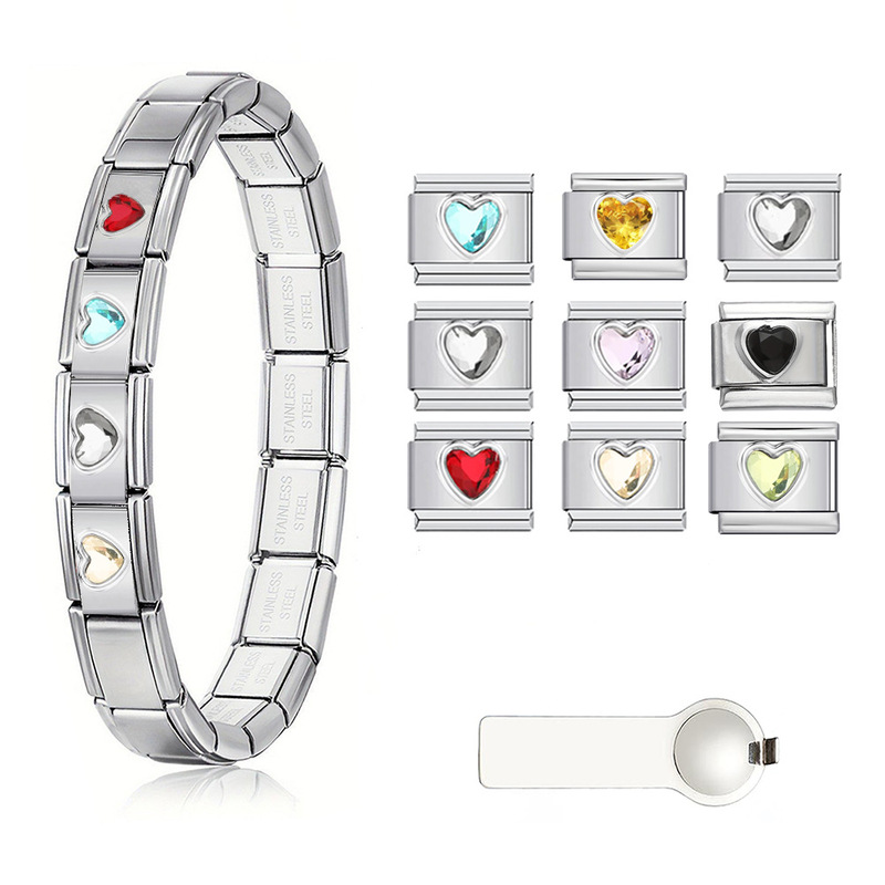 New Stainless Steel Heart-Shaped Colored Stone Italian Modular DIY Bracelet Accessories Can Be Freely Matched and Are Suitable for Both Men and Women New Stainless Steel Heart-Shaped Colored Stone Italian Modular DIY Bracelet Accessories Can Be Freely Matched and Are Suitable for Both Men and Women