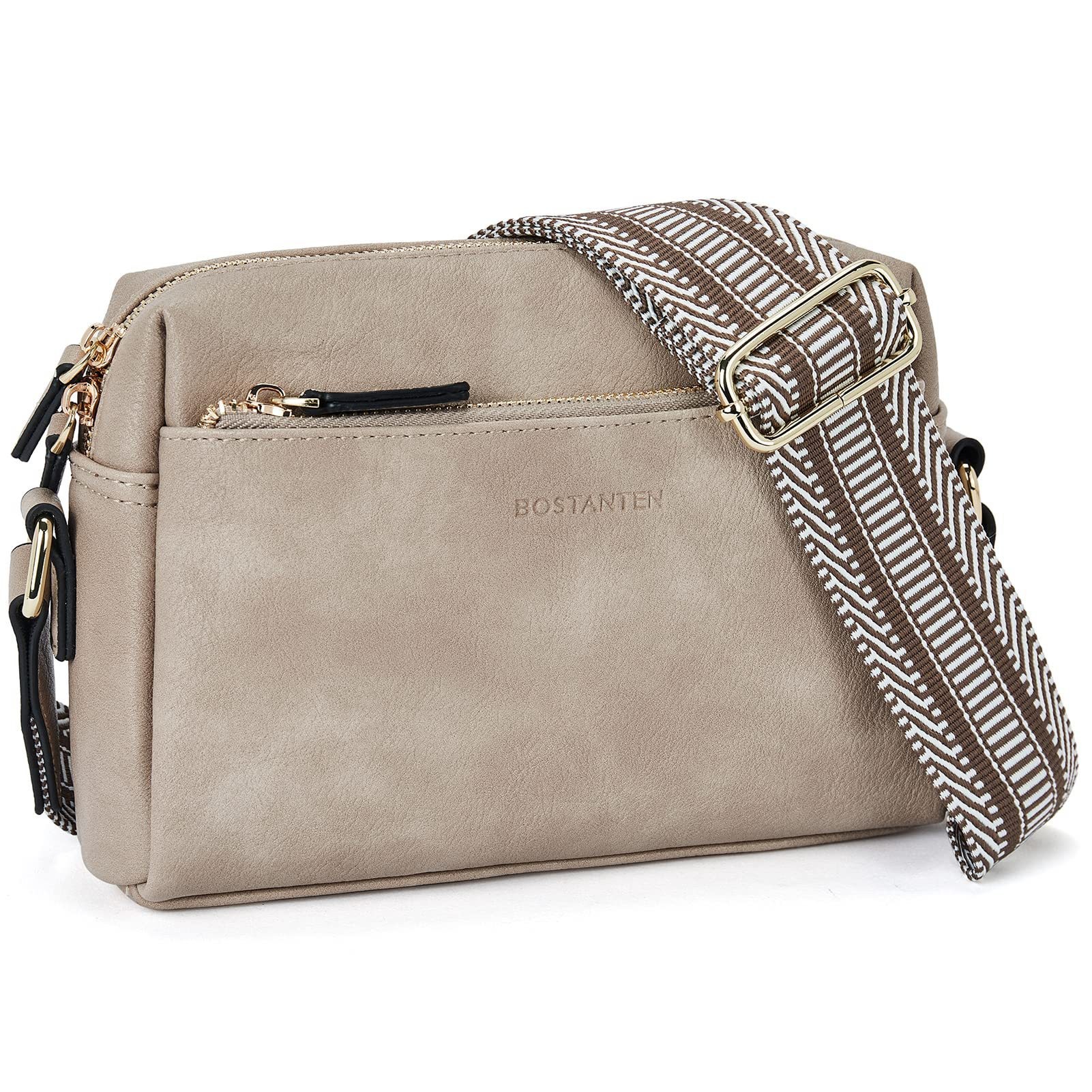 New women's small crossbody bag, three zippered mobile phone newspaper, leather small bag, colored shoulder strap single shoulder bag_voghion.com