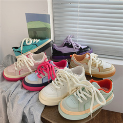 2023秋季新款皮面平底帆布鞋女日系元素運動休閒板鞋韓版時尚女鞋