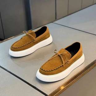 Men's Shoes Spring and Summer Suede Leather Versatile Loafers Sports Casual Shoes Flat-Soled Beanie Shoes Lazy Slip-On Sneakers