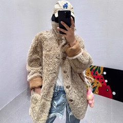 韩系皮毛一体羊剪绒两面穿真皮大衣女立翻领皮草外套2025冬季新款