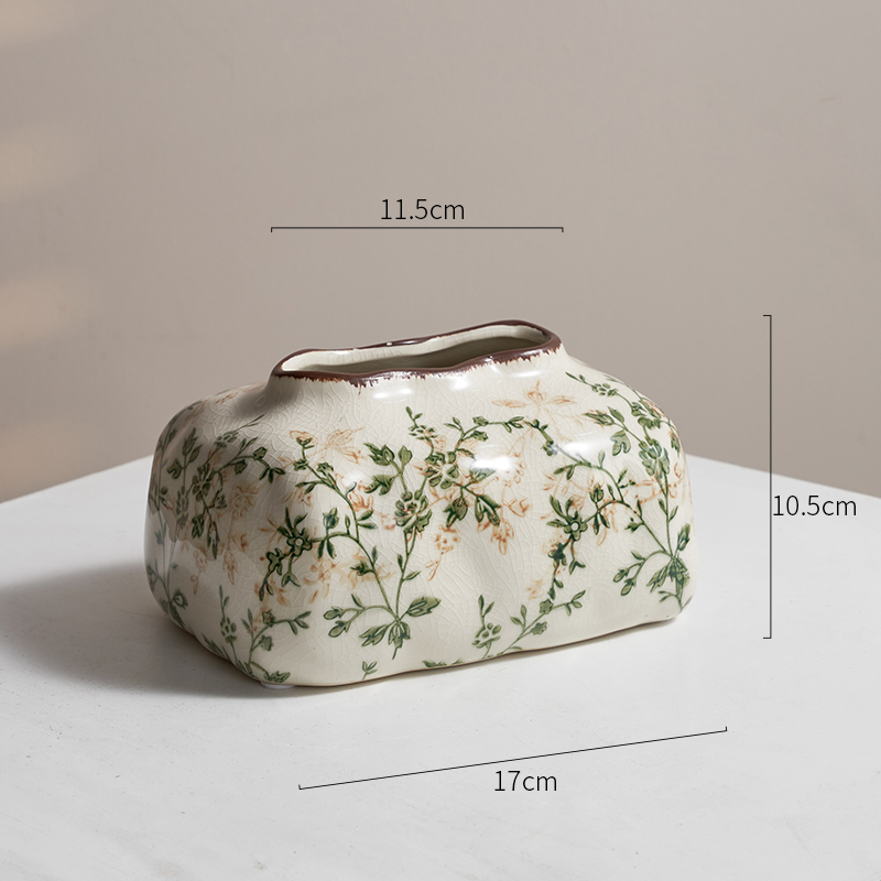 Pastoral retrógrado flor de cerámica pequeña flor de rosa verde grietas de hielo nuevo estilo chino decoración de escritorio de sala de estar estudio