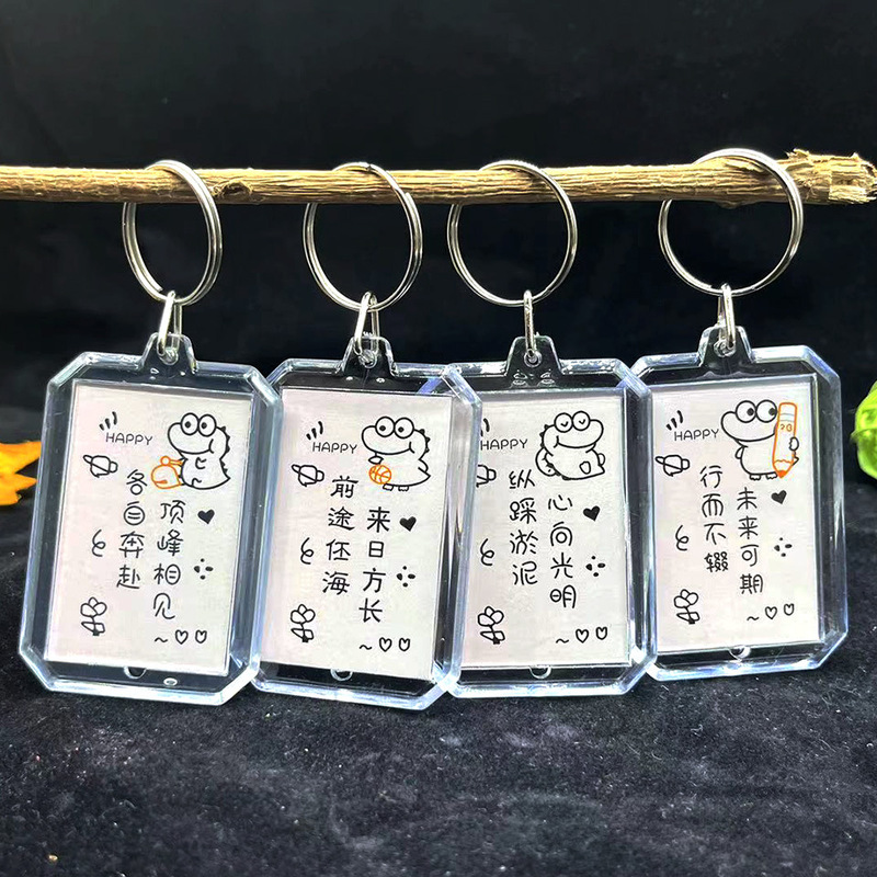 Matcha graffiti Dandan keychain creative double-sided cartoon bag pendant greeting card transparent homemade acrylic