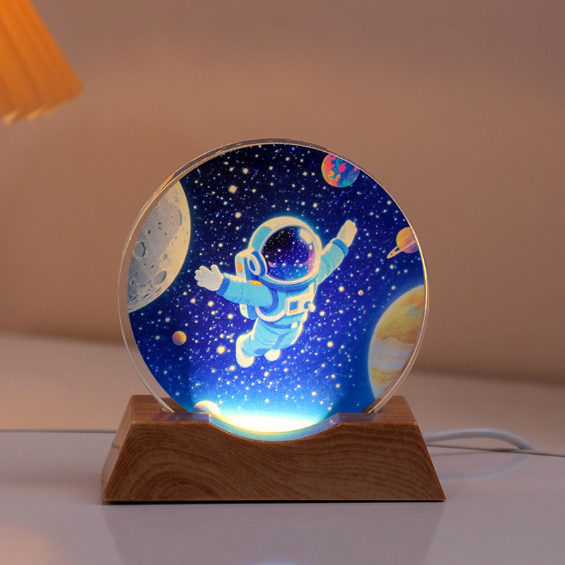 跨境彩印宇航员星空小夜灯水晶发光摆件生日礼物卧室台灯生日礼物|undefined