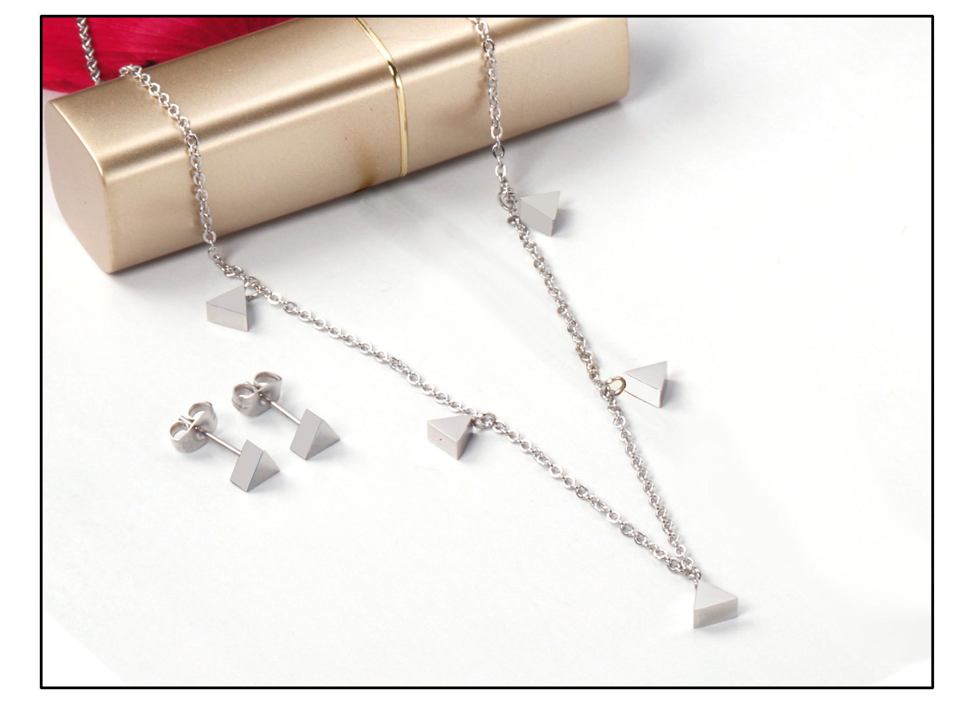 Fashion Star Moon Stainless Steel Plating Earrings Necklace 1 Set