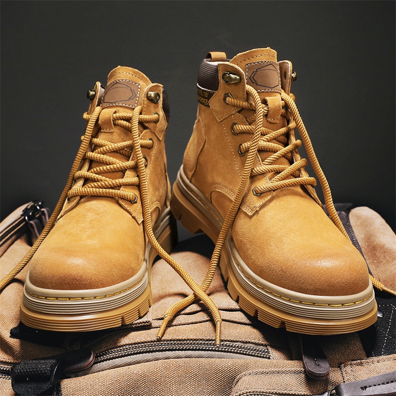 Putian hombre botas Martin aumento de altura en la parte inferior gruesa patada no mal al aire libre zapatos de herramientas de montaña de alta versión de cuero