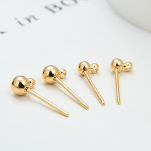 DIY饰品配件材料批发14K包金保色925银针豆豆带圈耳钉 圆球耳针