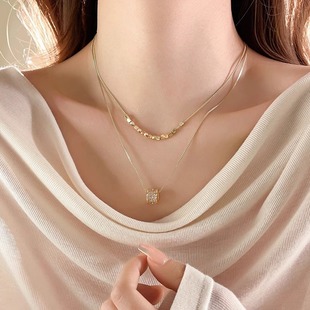 Zircon Double Layer Stacked Small Waist Necklace Women's New 2024 Accessible Luxury Niche Sweater Chain Accessories