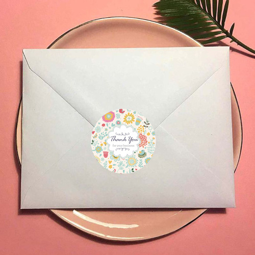 500/roll Colorful Floral Coated Paper Stickers Rose Thank You Labels Holiday Birthday Wedding Envelope Decoration