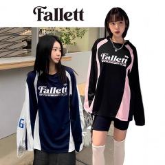 韩国潮牌fallett长袖球衣美式复古芭蕾风T恤情侣宽松休闲秋季上衣