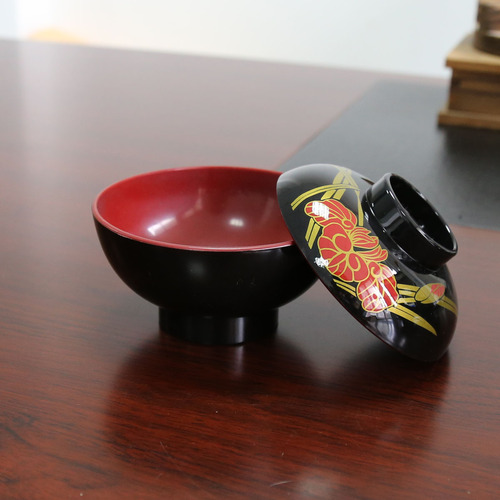 日式黑红双色汤碗吸物碗餐厅一人份味甑碗小花碗食堂饭碗口径12CM