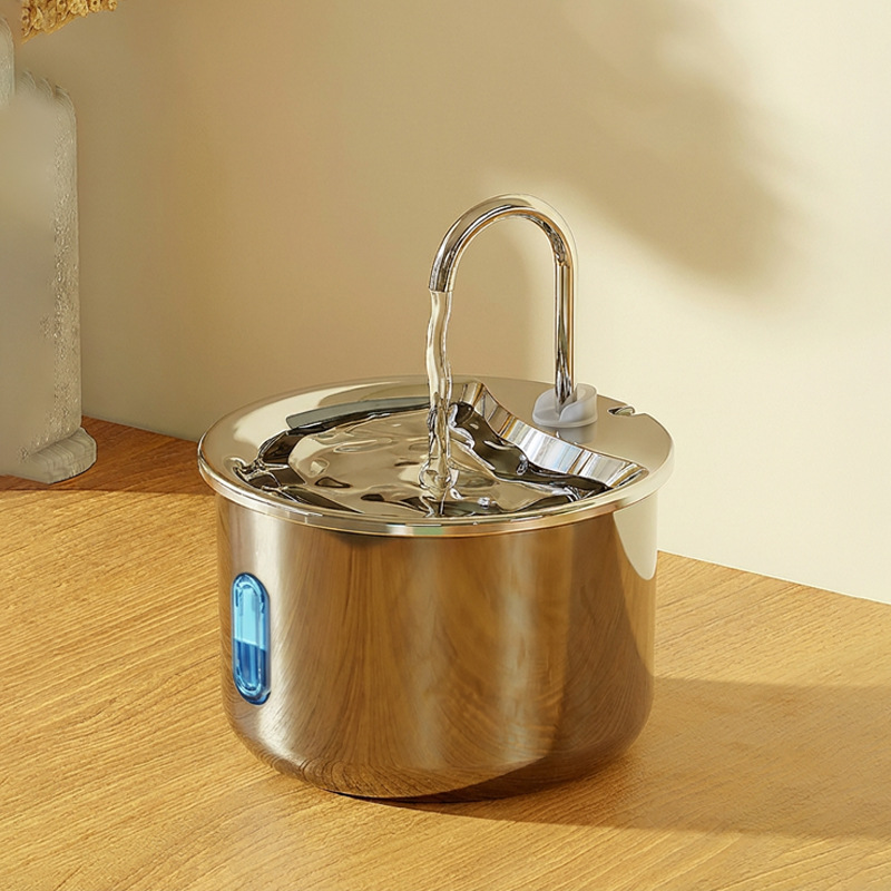 Dispensador de agua para mascotas de acero inoxidable con nivel de agua visible y circulación automática, fuente de agua para gatos, fábrica de suministros para mascotas transfronteriza