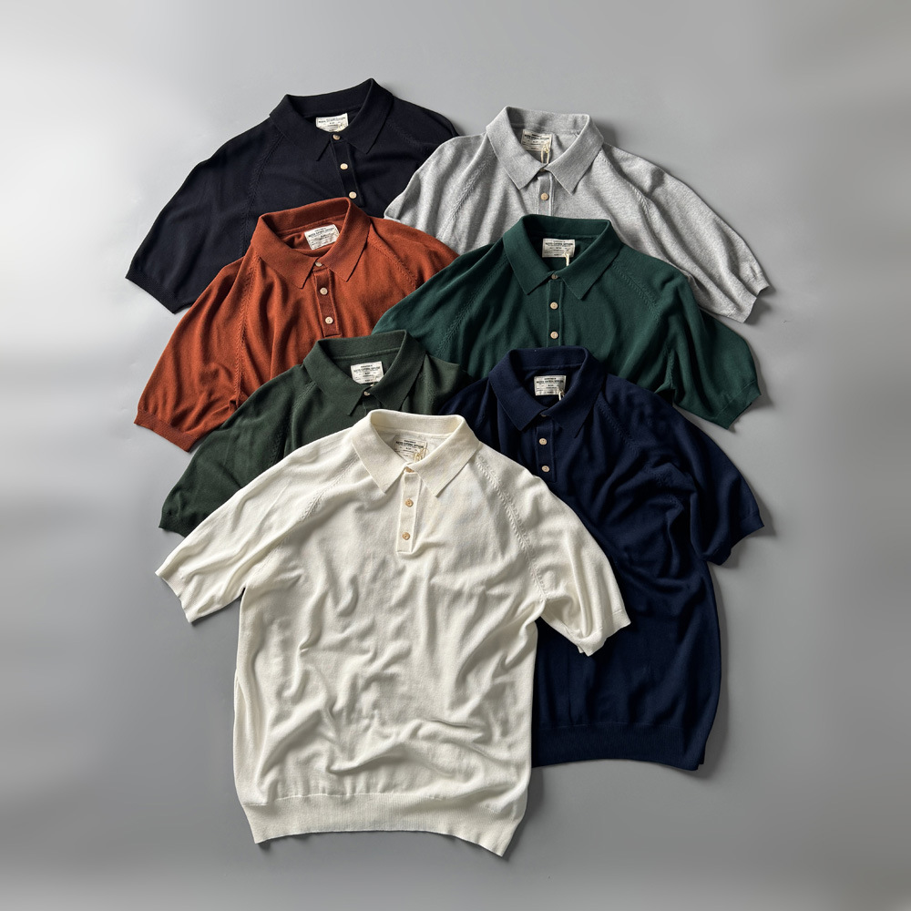 复古老钱风意式马球针织polo衫男短袖夏季翻领弹力修身休闲体恤衫