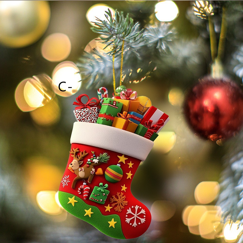 Serie de calcetines de Navidad transfronterizas acrílico plano para automóviles colgante de decoración de árbol de Navidad atmósfera de vacaciones colgante image 4