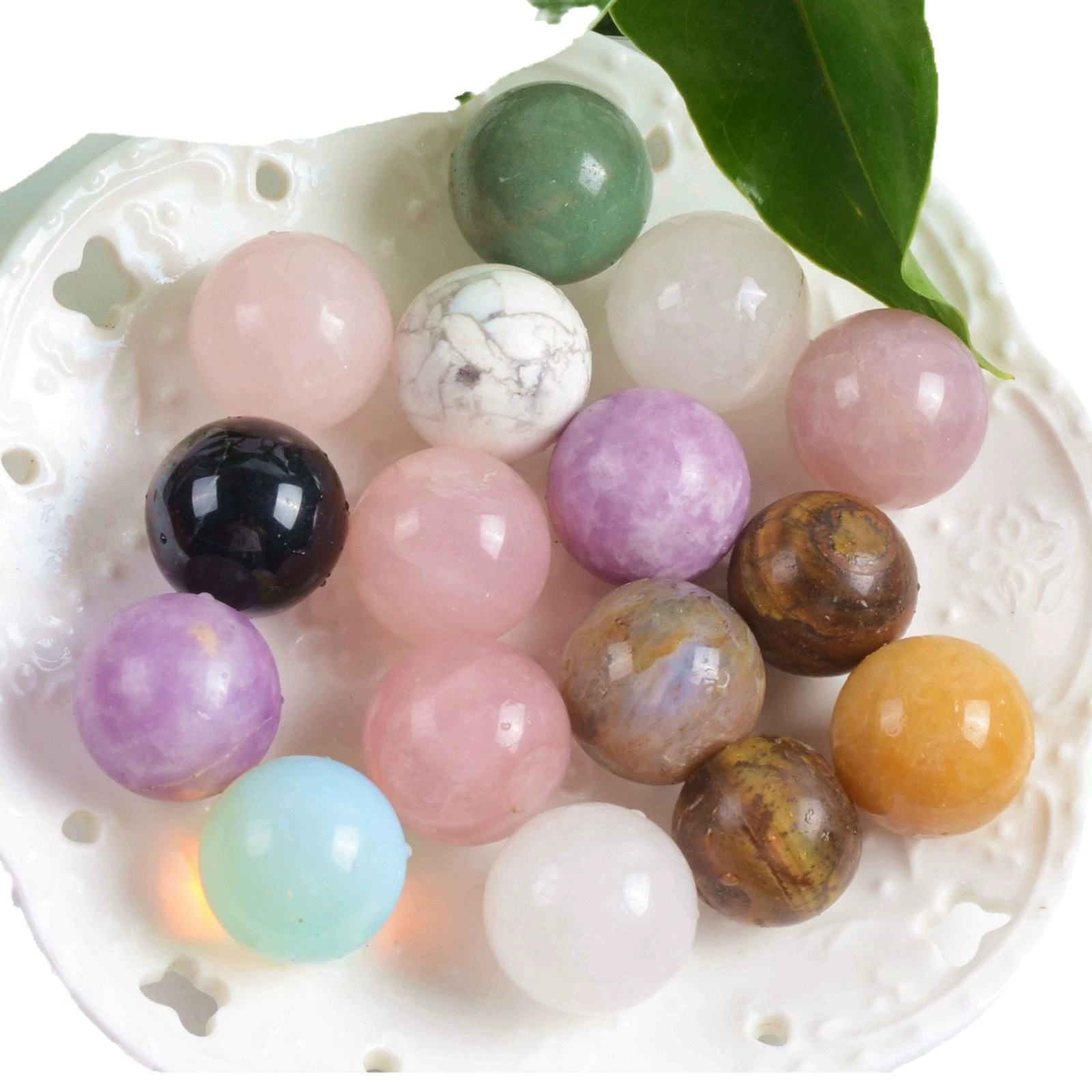 Natural water, natural ore, white crystal, round beads, decorations, 25mm