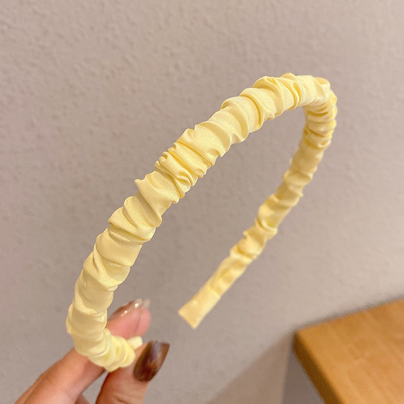 Diadema de satén de color sólido al por mayor diadema plisada Internet celebridad dulce temperamento diadema clip de pelo lavado de cara presión banda de pelo tocado femenino