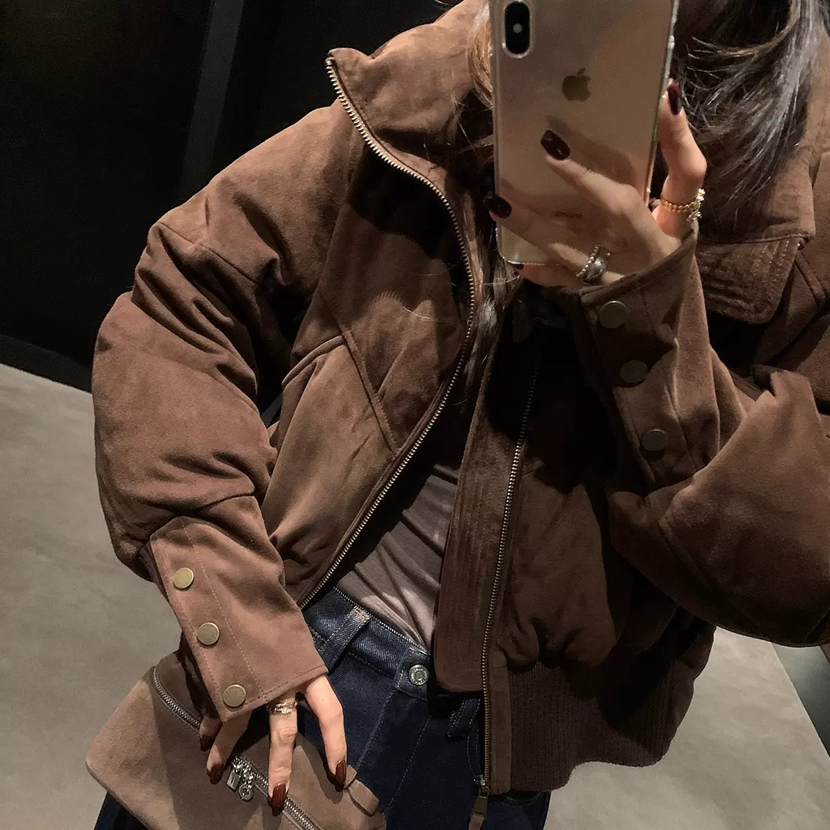 黑标羊皮小鹅包 新西兰羊皮白鹅绒暖短鹅绒服