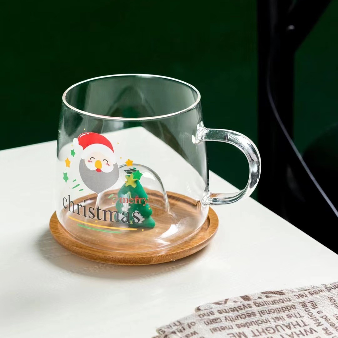 Creativo simple taza de Navidad 3D estéreo árbol de Navidad taza de agua de cristal con tapa personalizada Oficina taza de beber